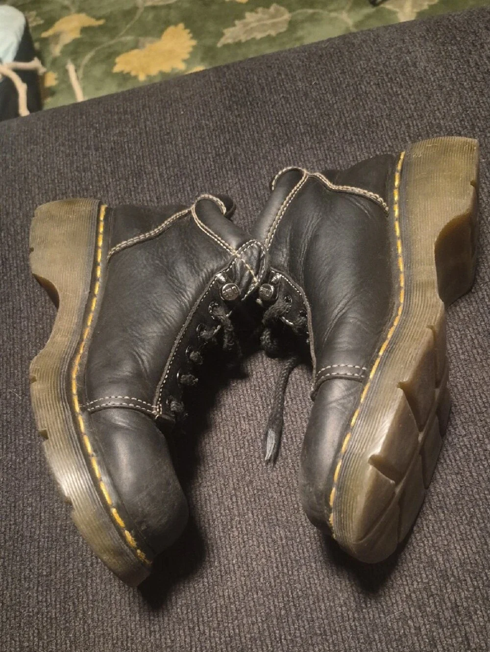 Dr. Martens Black Leather Lace-Up Men’s Ankle Boots with Yellow Stitching